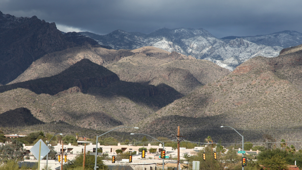 Snow covers the slopes of the Santa Catalina Mountains.