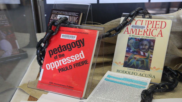 Display at the University of Arizona Library of books used in the Mexican American Studies classes. (File photo, 2010)