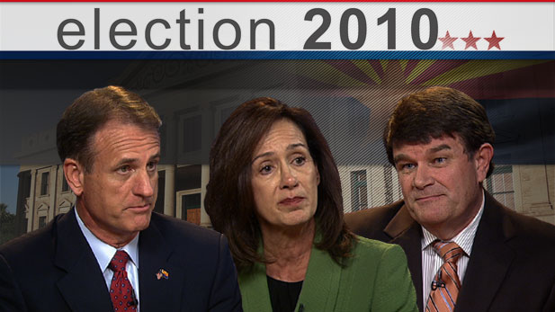 Three of the four candidates for two seats on the Arizona Corporation Commission, Republicans Gary Pierce and Brenda Burns and Democrat David Bradley.