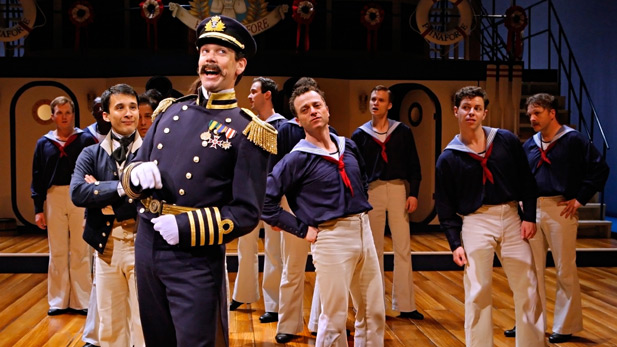 Robert O. Berdahl (Captain Corcoran) and the sailors from the cast of the Guthrie Theater’s production of Gilbert and Sullivan’s H.M.S. PINAFORE. 