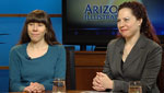 Writer Wendy Burk (left) and Alida Wilson-Gunn (right), both staff members of the Borderland Theater discuss Pastorela, which is a controversial show put on each year during the christmas holiday.