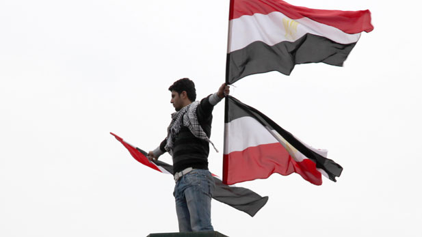 Pictured: Protestors filled Tahrir Square in Cairo demanding an end to the 30-year rule of president Hosni Mubarak.