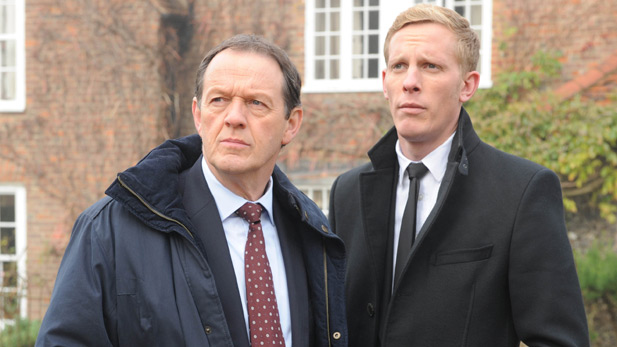 Pictured (L to R): Kevin Whately as DI Lewis and Laurence Fox as DS James Hathaway.