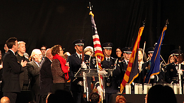 U.S. Rep. Gabrielle Giffords returned to her hometown to lead the Pledge of Allegiance during the Jan. 8 anniversary vigil.