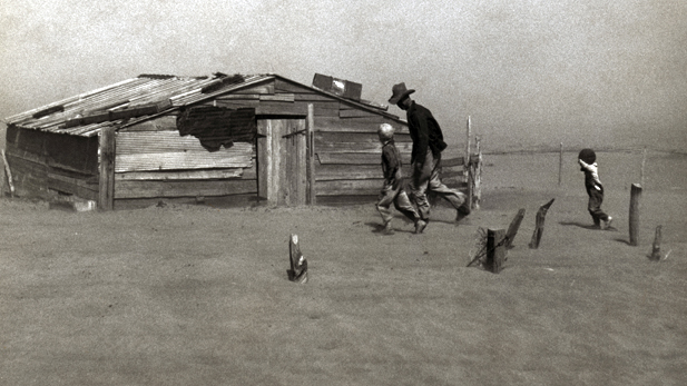 FSA photographer Arthur Rothstein captured this photograph of Art Coble and his sons, south of Boise City, Oklahoma, in April 1936. It became one of the iconic photographs of the Dust Bowl and one of the most reproduced photos of the twentieth century.