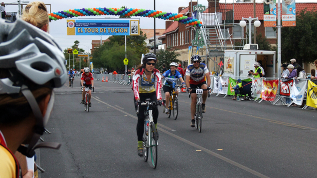 Rebecca Brukman. 11/26/12.
Bikers cross the finish line at El Tour De Tucson. 