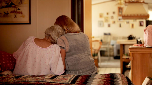 Joan Butterstein (left), terminally ill and contemplating suicide, with her daughter Kathleen (right).