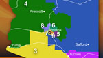 A map of the Arizona Congressional districts, as redrawn by the Arizona Independent redistricting commission in 2011 and approved by the U.S. Department of Justice in 2012.