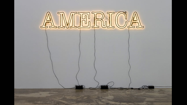 Glenn Ligon. "Untitled (America)," 2008. Neon and paint; 24 x 168 inches. Rubell Family Collection.