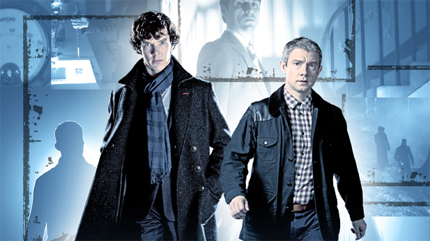 Benedict Cumberbatch as Sherlock Holmes and Martin Freeman as Dr. John Watson.