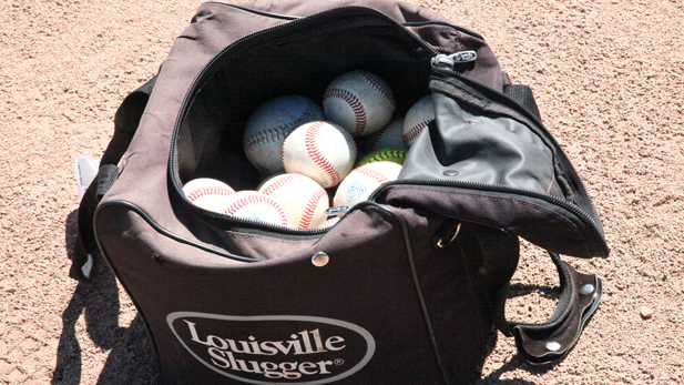 Baseballs await practice at Hi-Corbett Field.