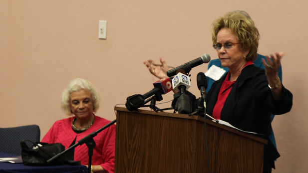 Ann Day speaks at an event in Tucson in July 2012, along with her sister, Sandra Day O'Connor.