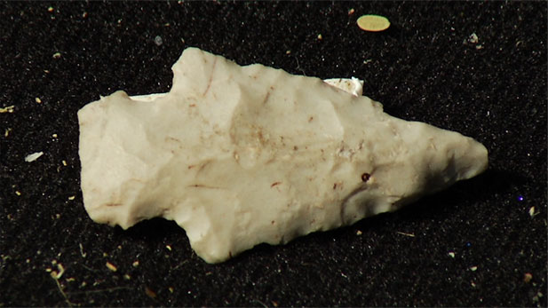 A Hohokam arrowhead, among the artifacts Tucson children are studying at archaeological summer camp at Agua Caliente Park.