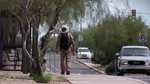 Homeless man walkaway spotlight