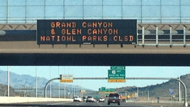 Warning sign along northbound Interstate 17 in metropolitan Phoenix, Oct. 6, 2013.