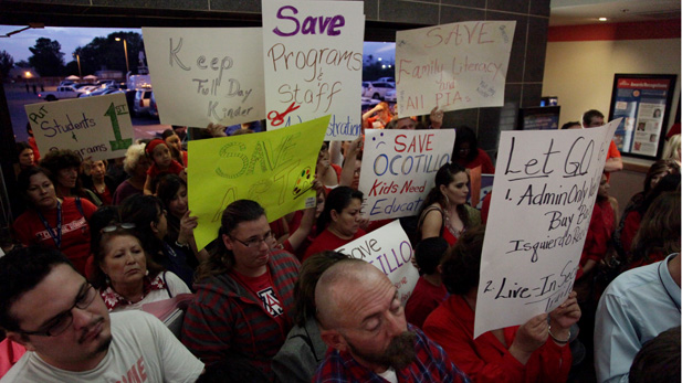 Dozens gather to hear proposed list of cuts at Sunnyside School District's headquarters 