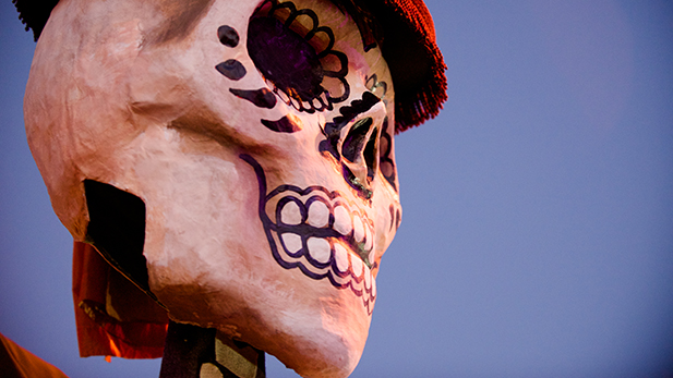 The skeleton groom looks on as his bride (not pictured) prepares for the march.