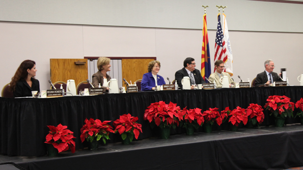 The Tucson City Council meets Dec. 2 after swearing in reelected members Karin Uhlich, Richard Fimbres and Steve Kozachik. Councilman Paul Cunningham is absent.