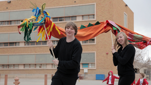 Shane Lawler, 15, and Emily Patterson,15, practice their performance for the Chinese New Year celebration at Tucson High School. Both are sophomores in Chinese language program.