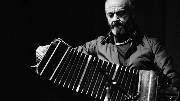 Ástor Piazzolla playing the bandoneón, a type of accordion used for Argentinian and Uruguayan tango music