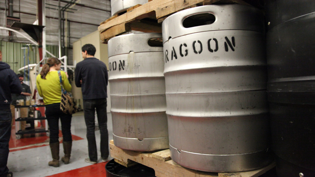 Kegs await shipping at Dragoon Brewery in Tucson.