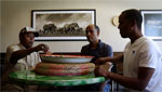 People eating at Cafe Desta a cafe owned and managed by refugees.