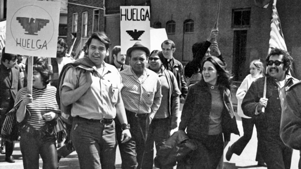 Eliseo Medina, left, and Dolores Huerta at a march. Chicago, Illinois, 1971. 