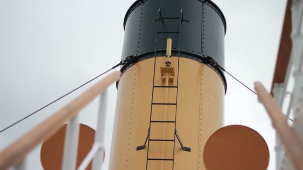 Close-up of a ship's smoke funnel