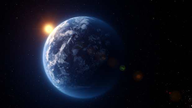 CGI recreation of Kepler 22b - a world larger than the Earth - the first habitable zone planet discovered by Kepler.