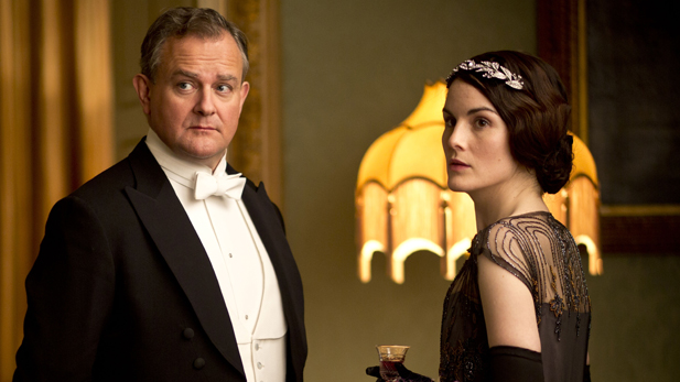 Hugh Bonneville as Lord Grantham and Michelle Dockery as Lady Mary.
