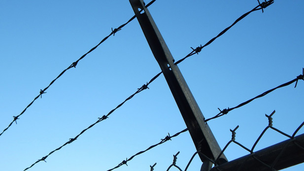 Barbed wire, prison, jail stock spotlight