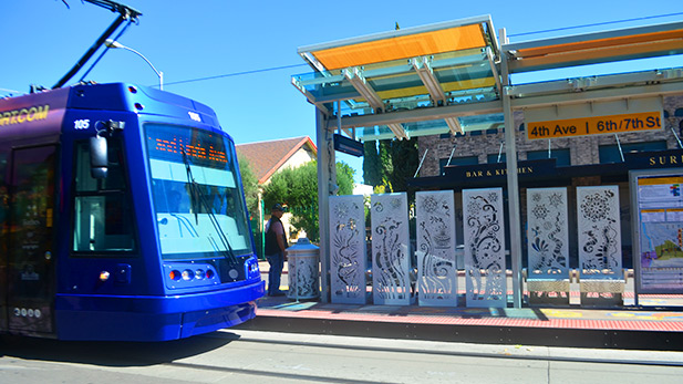 Tucson Streetcar stop on Fourth Avenue.