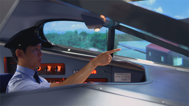 A West Japan Railways employee undergoes driver training.