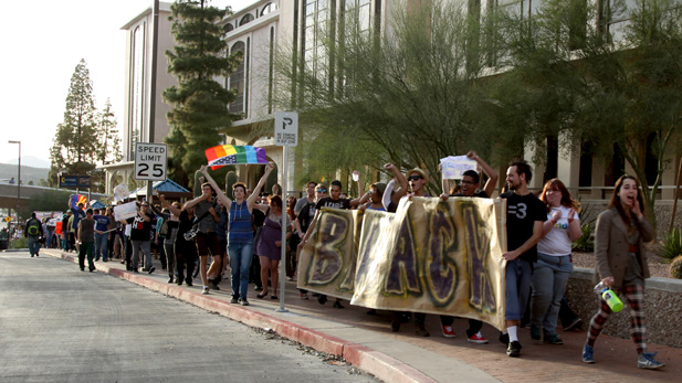 More than 200 protest the passage of the Religious Freedom Restoration Act in Tucson.
