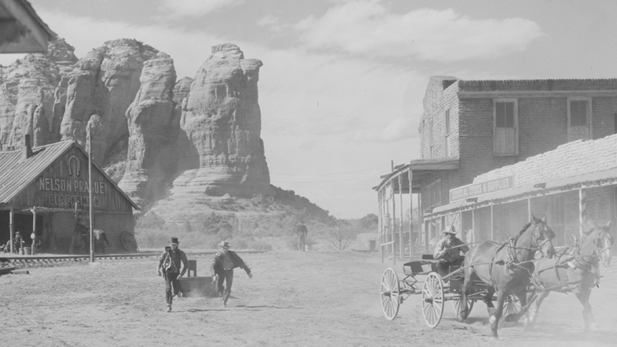 western movie wagon scene spotlight 