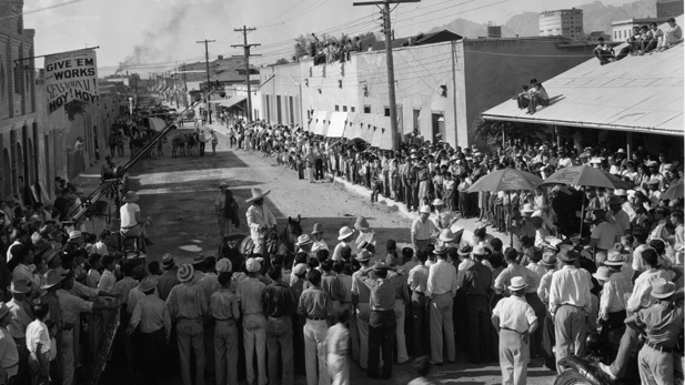 crowd watches movie shoot