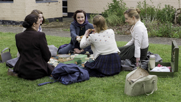 Shown from L-R: Julie Graham as Jean, Sophie Rundle as Lucy, Rachael Stirling as Millie, Faye Marsay as Lizzie, Hattie Morahan as Alice.