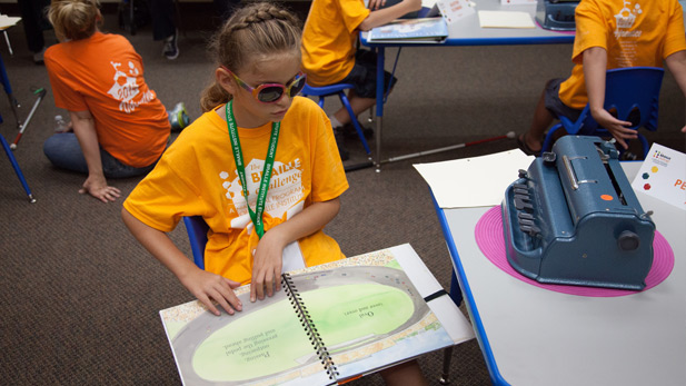 Ciara Peterson competing in the 14th annual national Braille Challenge. 