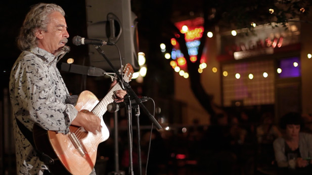Salvador Duran performs in the back patio of the Hotel Congress every Thursday evening.