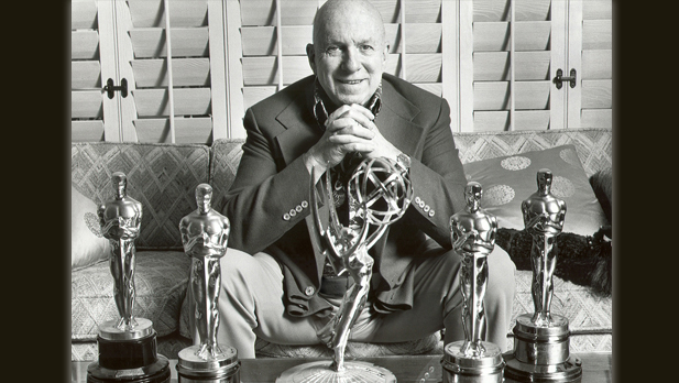 Jimmy Van Heusen at home in California with his Emmy Award and four Oscars.