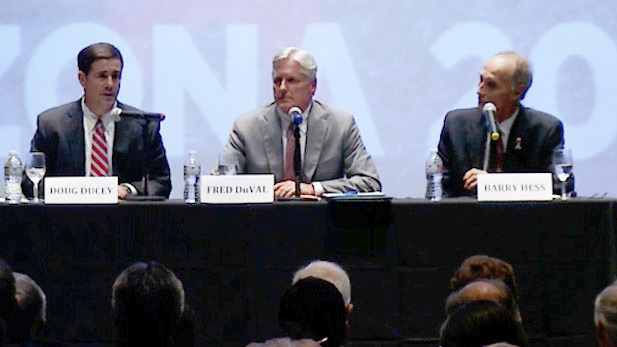 From left to right, Republican Doug Ducey, Democrat Fred DuVal, Libertarian Barry Hess.