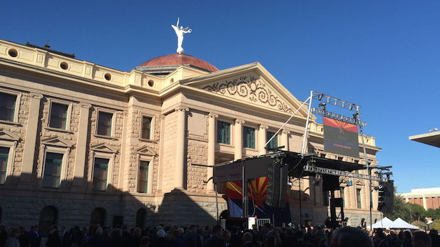 Crowd gathers at state Capitol Monday, Jan. 5, 2015, for gubernatorial inauguration.