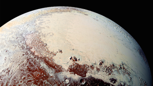 New Horizons captured this image of Pluto's glacial ice cap in July 2015.