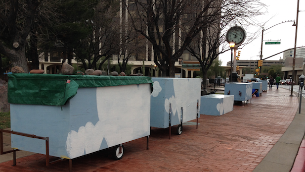 Coffin-like pods in which homeless people sleep in downtown Tucson.