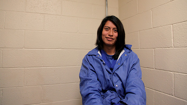 Nicoll Hernandez-Polanco in a visiting room at ICE's detention center in Florence