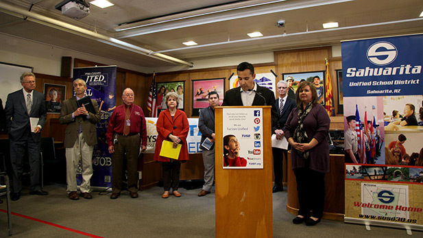 Former TUSD Superintendent H.T. Sanchez at joint press conference with other Pima County school leaders.