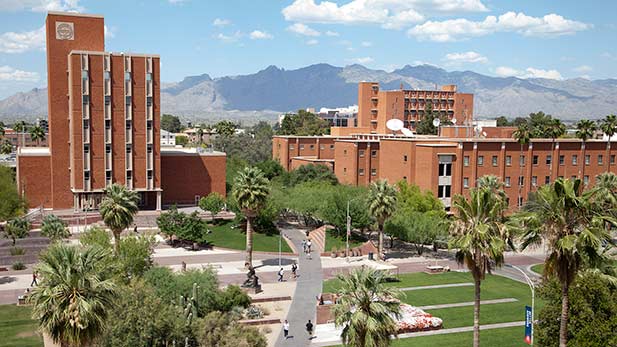 The Administration (left) and Modern Languages (right) buildings on the campus of the University of Arizona.