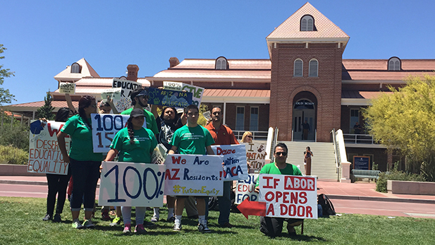 'Dreamers' demonstrate on UA campus for in-state tuition, April 29, 2015.