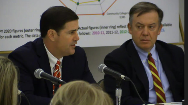 Governor Doug Ducey (left) and ASU President Michael Crow at the Arizona Board of Regents