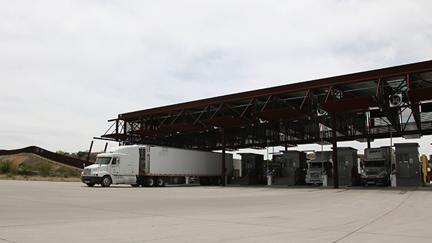 Commercial trucks coming through the Mariposa Port of Entry. (2015)